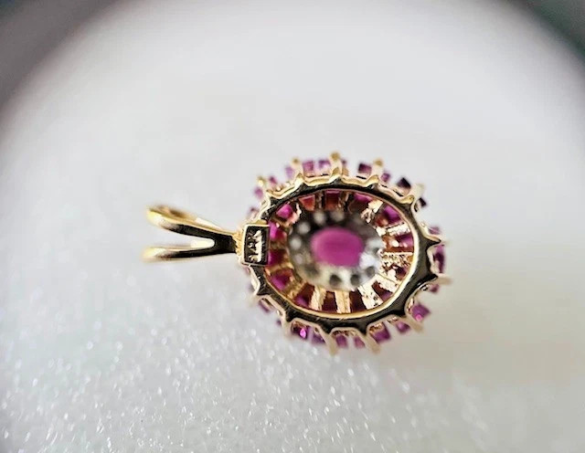 1.50 Ct Estate 14K Yellow Gold Lab Created Ruby & Diamond Halo Pendant
