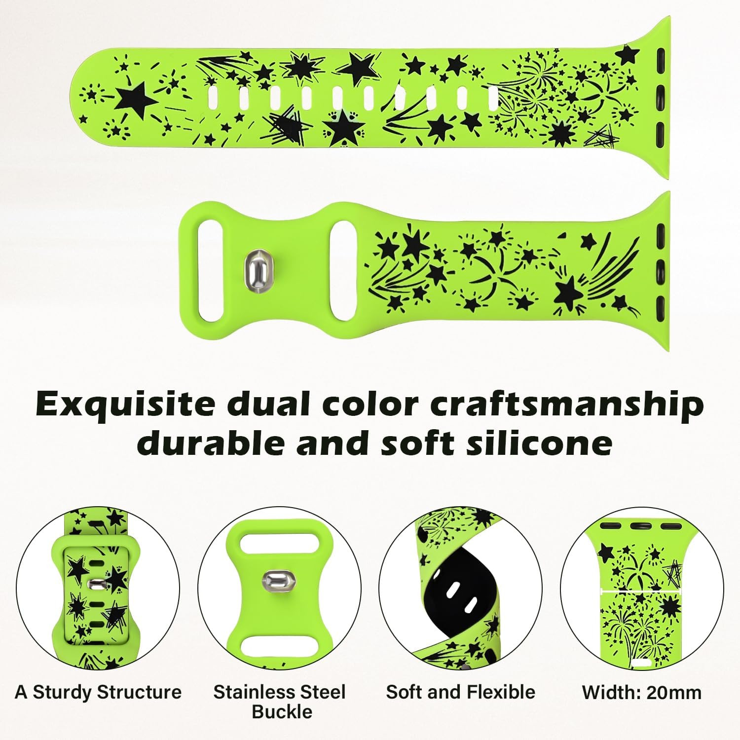 Floral Engraved Watch Bands 2 Packs, Soft Silicone Bands for Women Apple Watch B