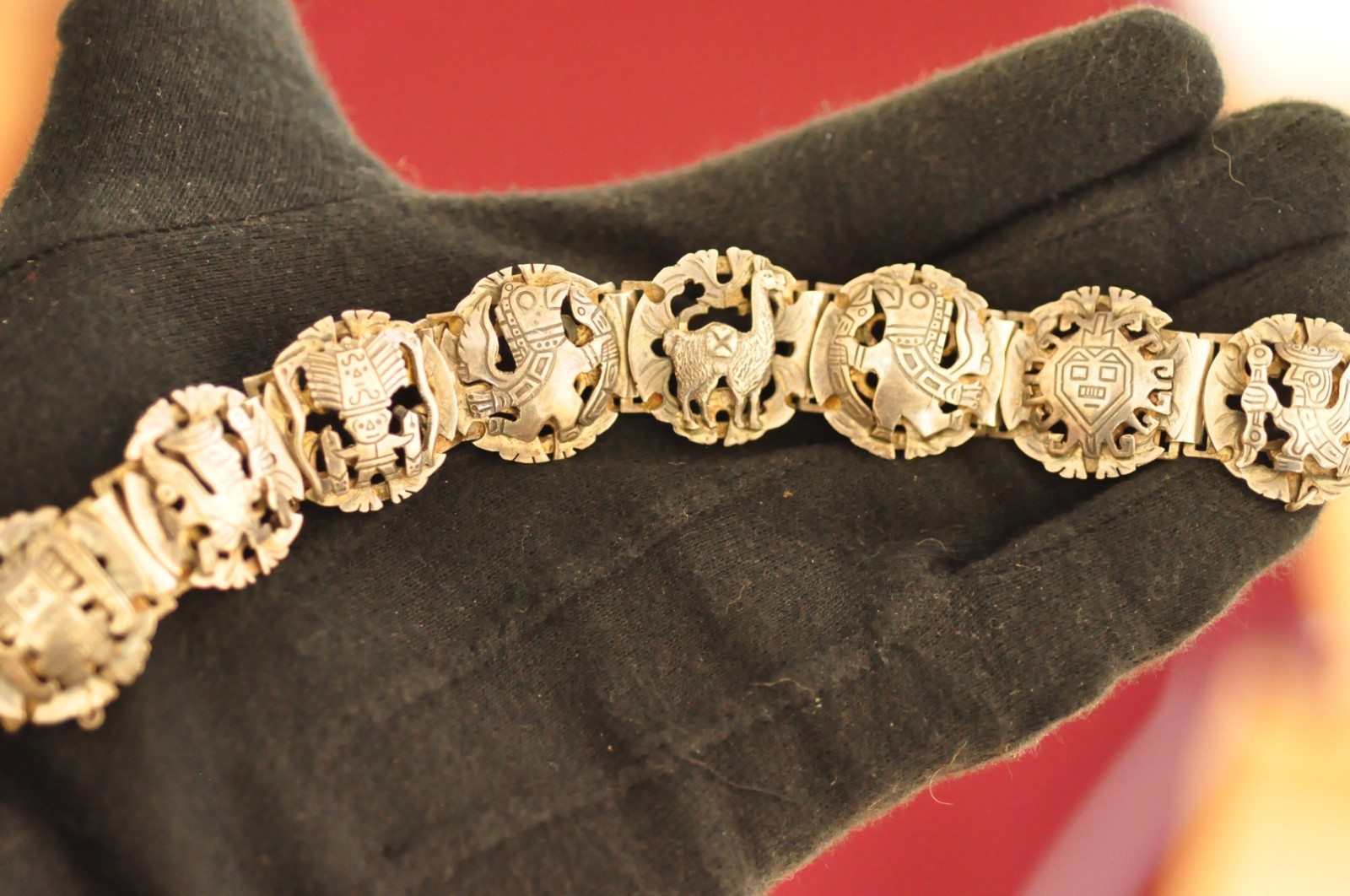 Vintage Cuzco Peru Sterling Silver Bracelet – 7.5″ – 42g – Signed 925 Inca Motif