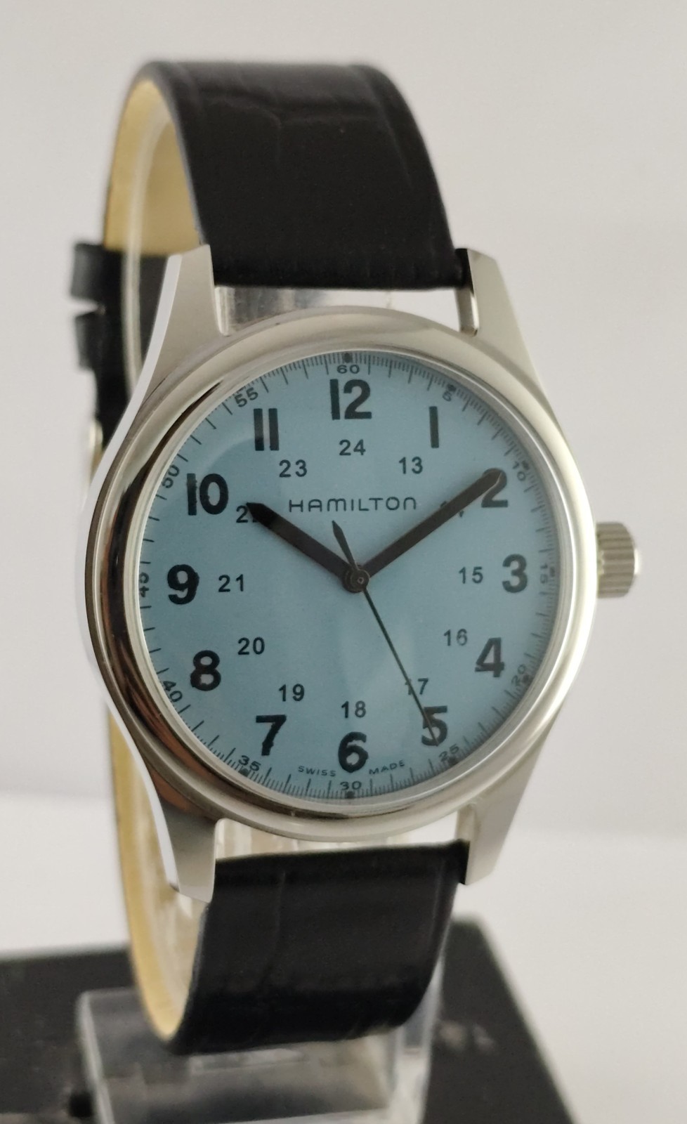 Vintage Refurbished Hamilton Hand-Winding Light Blue Dial 17 Jew Men Wristwatch