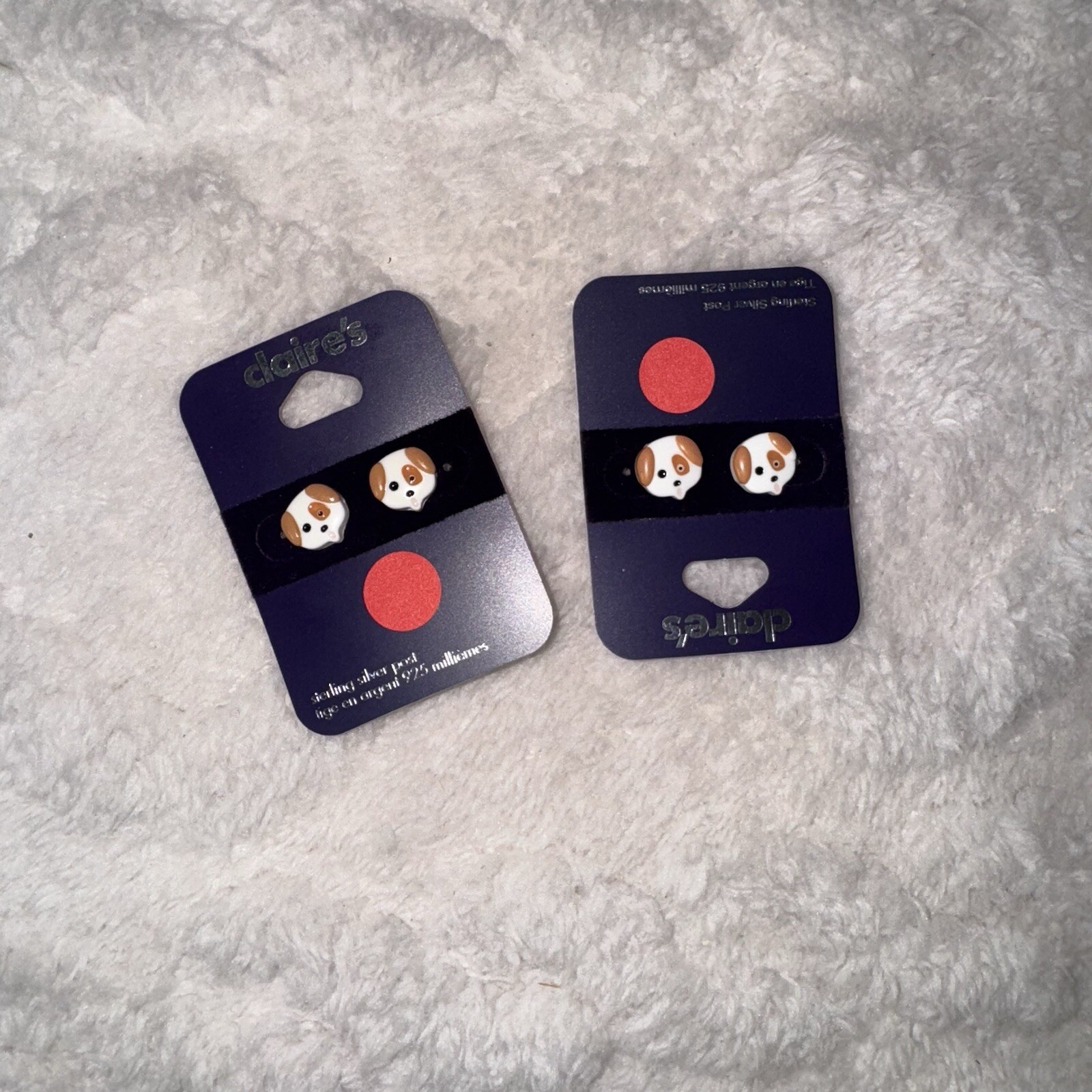 1 Pair Of Claire’s Sterling Silver Post Cute Dog Pierced Earrings New $20