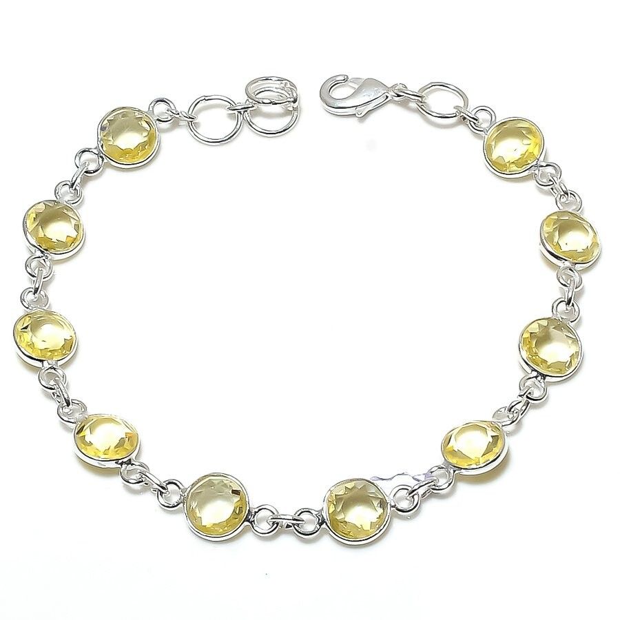 Lemon Quartz Gemstone Handmade925 Sterling Silver Jewelry Bracelet Sz 7-8″