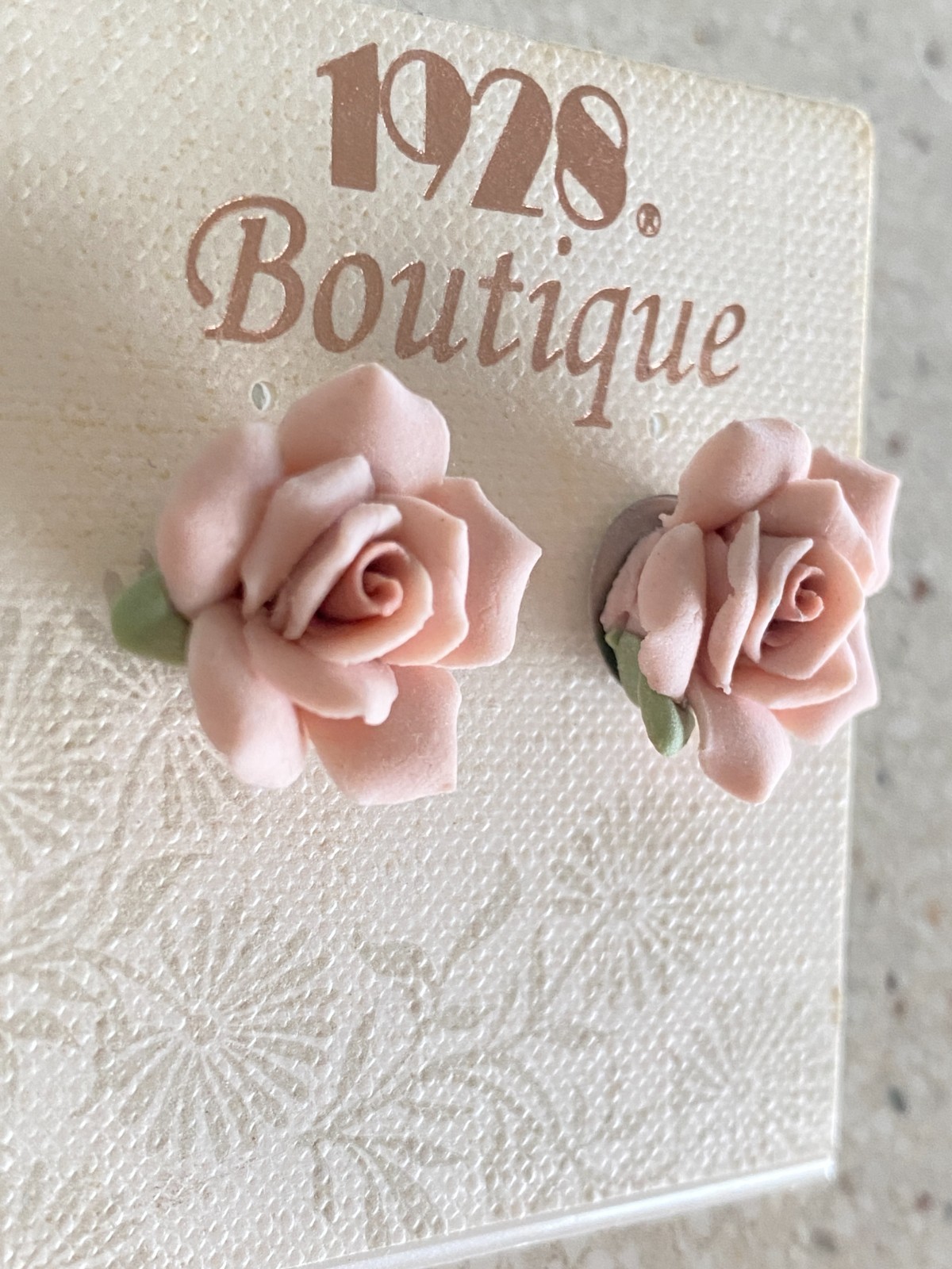 Vintage 1928 Boutique Earrings Pink Porcelain Rose Post Stud New Floral Flower