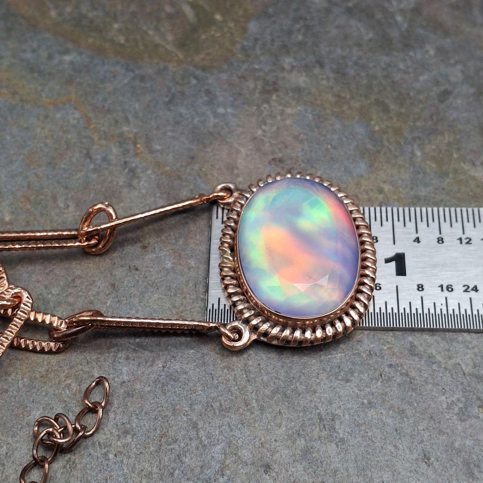 Aurora Opal Solid Copper Paperclip Chain Necklace Boho Southwestern 18-20in