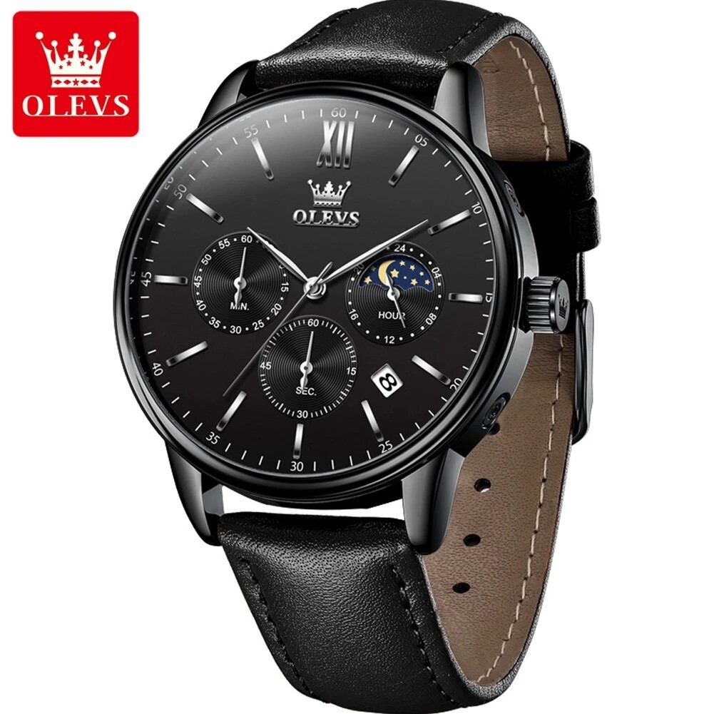 Waterproof Quartz Watch Men’s OLEVS Luminous Luxury Leather Men Strap Business