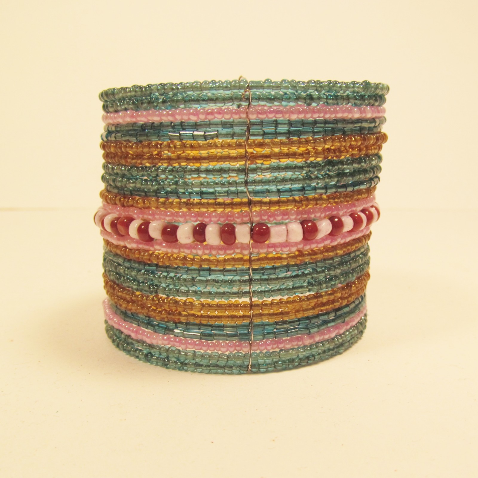 2″ Wide Aqua Pink Color Bling Handmade Boho Beaded Bali Cuff Statement Bracelet