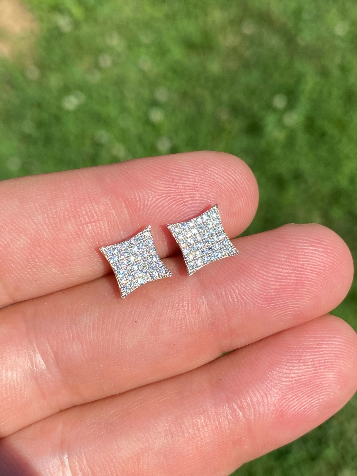 Real 925 Silver Iced Hip Hop Square Kite Earrings REAL MOISSANITE Pass Tester