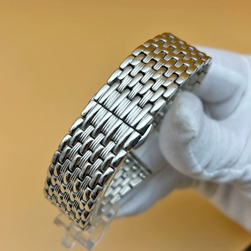 New 14mm-24mm 9Bead Solid Stainless Steel Watch Band Butterfly Clasp Strap