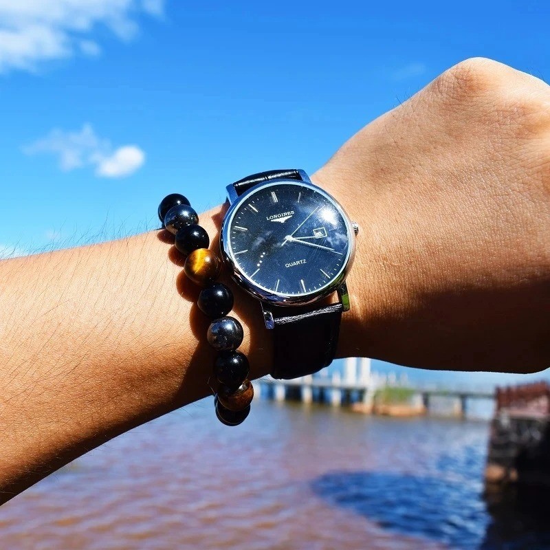 Energy Healing Stretch Bracelet Natural Stone Hematite Tiger Eye for Men Women