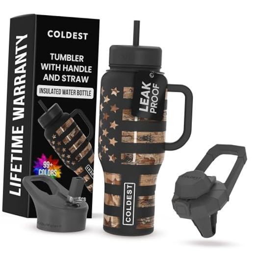 Coldest Tumbler with Handle and Straw, 100% Leak Proof 36 oz Camouflage Flag