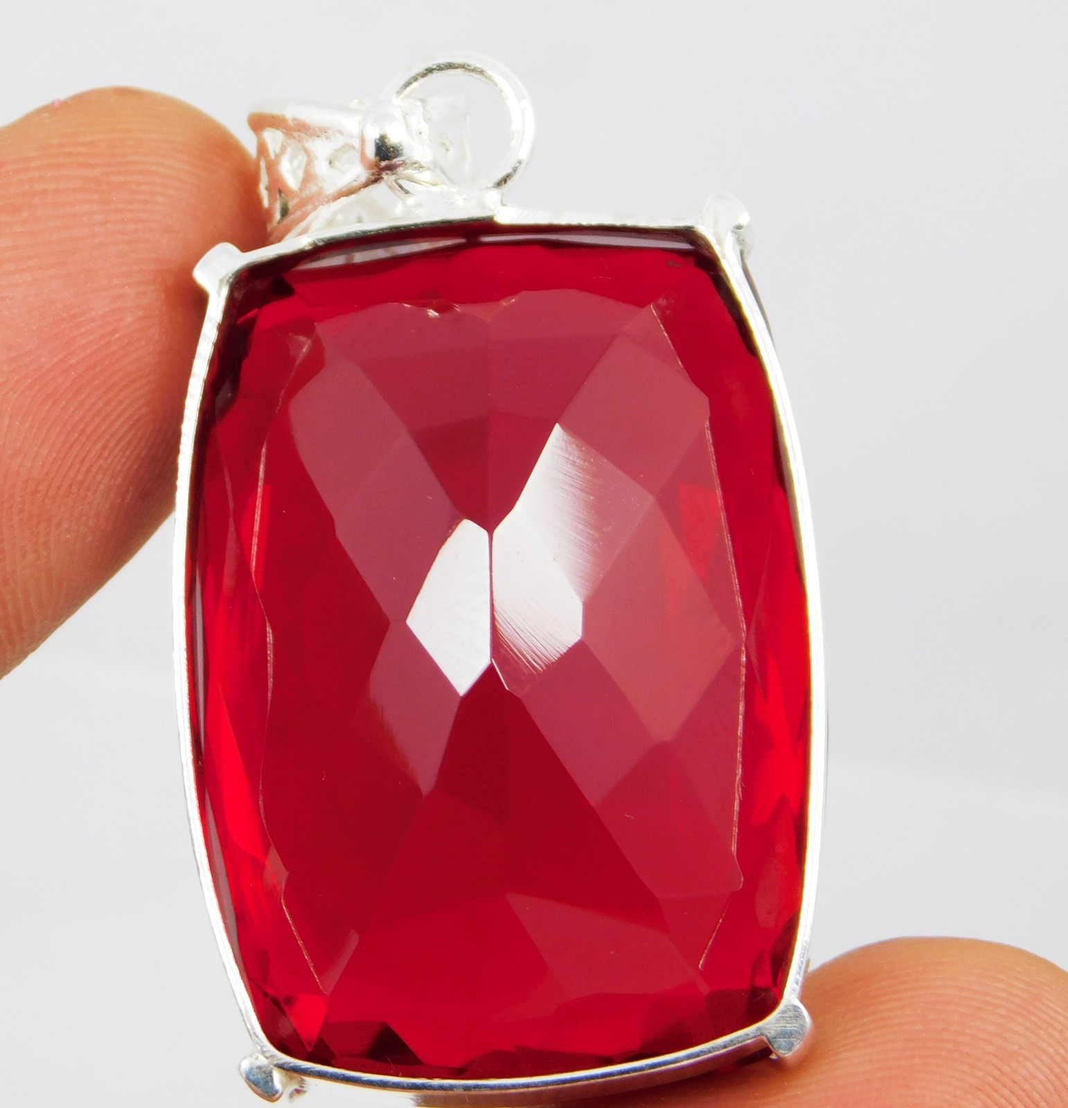 Solid Silver Pendant 97.70 Ct Natural Red Topaz Cushion Cut Certified Gemstone