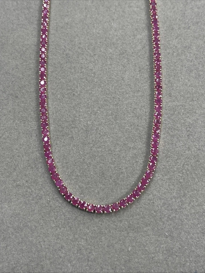 20TCW Round Cut Lab Created Ruby Tennis Men’s Necklace 14K Yellow Gold Plated