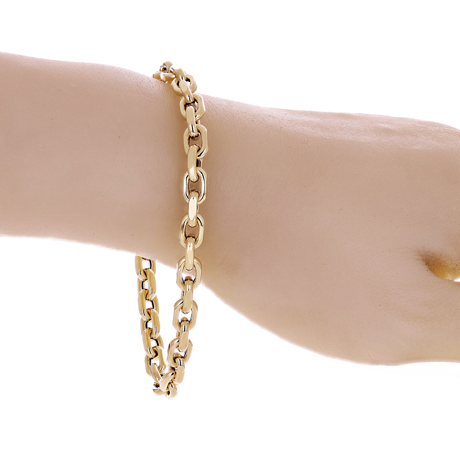 Italian Yellow Gold Hollow Oval Link Rolo Chain Bracelet 7.5″ 7.5mm 7.4 grams