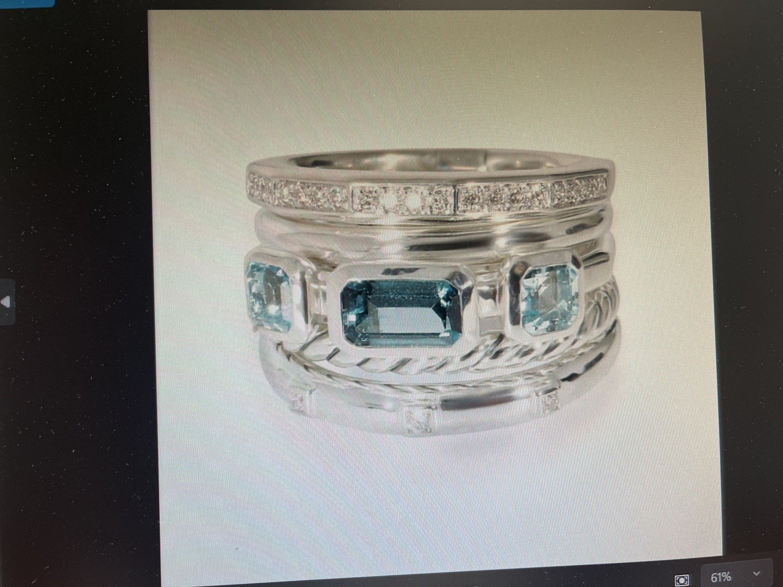 DAVID YURMAN 925 Sterling Silver Blue Topaz Cable Stack Ring size 8