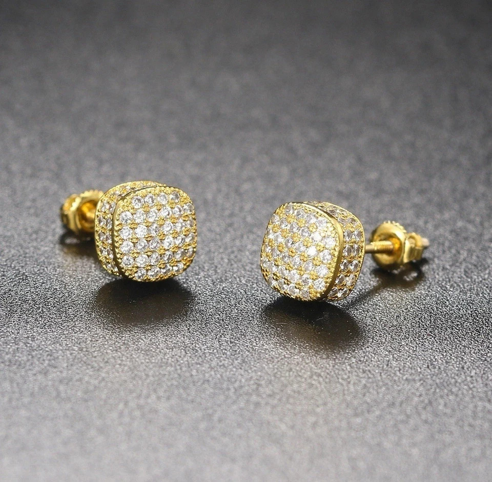 Men’s Engagement Stud Earrings Round Cut Simulated Siamond 925 Starling Silver