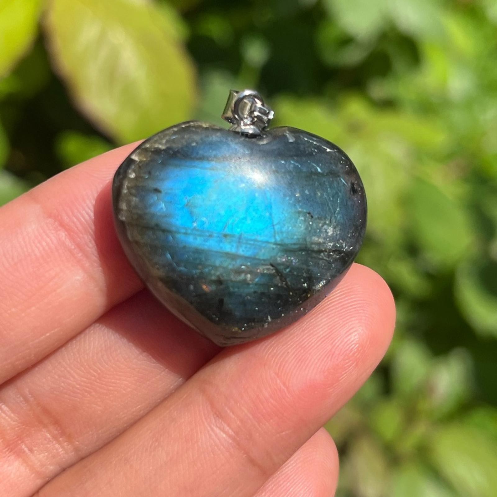 Stainless‎ steel double color flashy labradorite heart