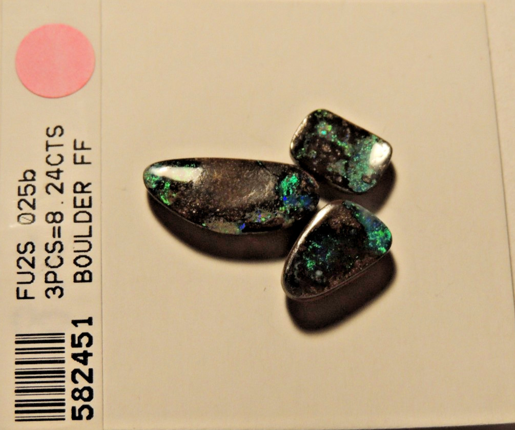 Boulder Opal 3 Free Froms 17×7, 9×7, 12x7mm 2.5 to 4mm dome 8.24cts (t-2)