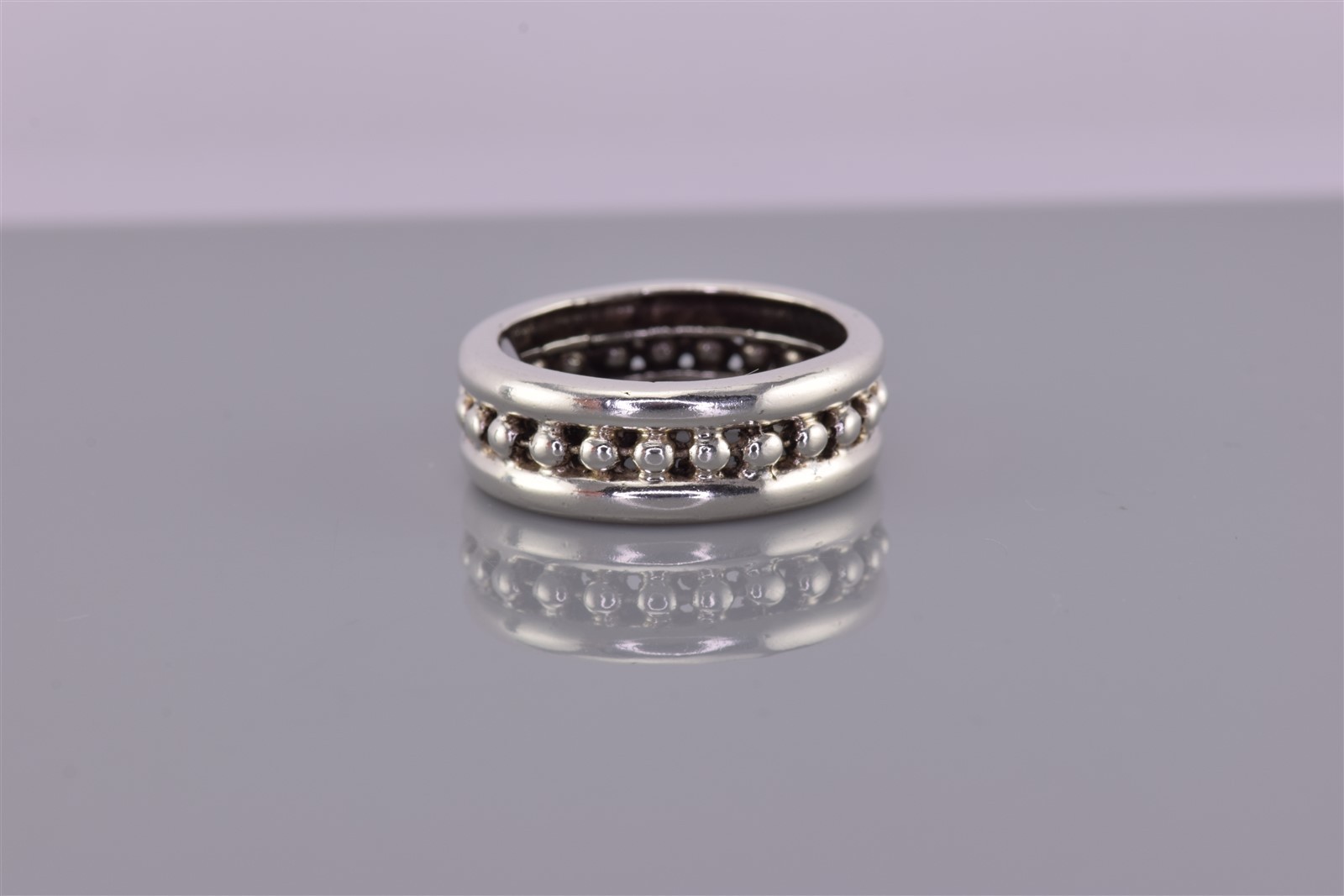 Sterling Silver 7mm Beaded Puffy Rimmed Eternity Band Ring 925 Sz: 5