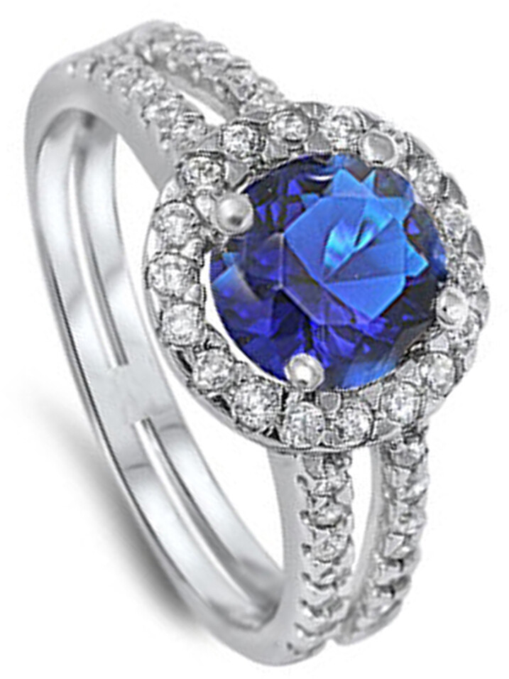 Blue CZ Polished Elegant Ring New .925 Sterling Silver Band Sizes 5-10