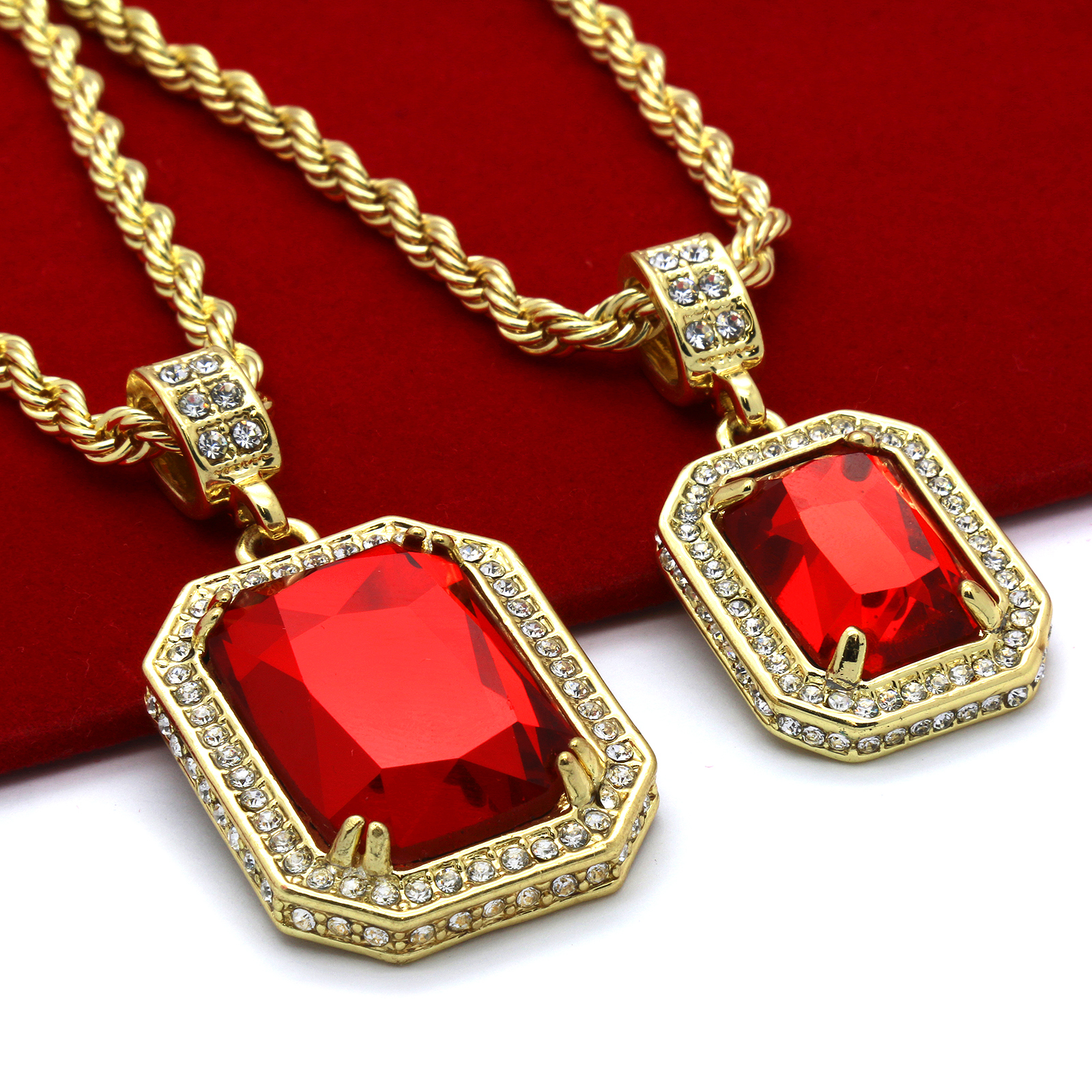 Men’s 14k Gold Plated 2 Pieces Stone Set Cubic Zirconia 30″ & 24″ Rope chains