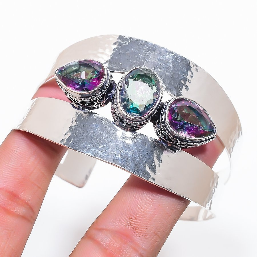 Mystic Topaz Gemstone Handmade 925 Sterling silver Cuff Bracelet Adjustable