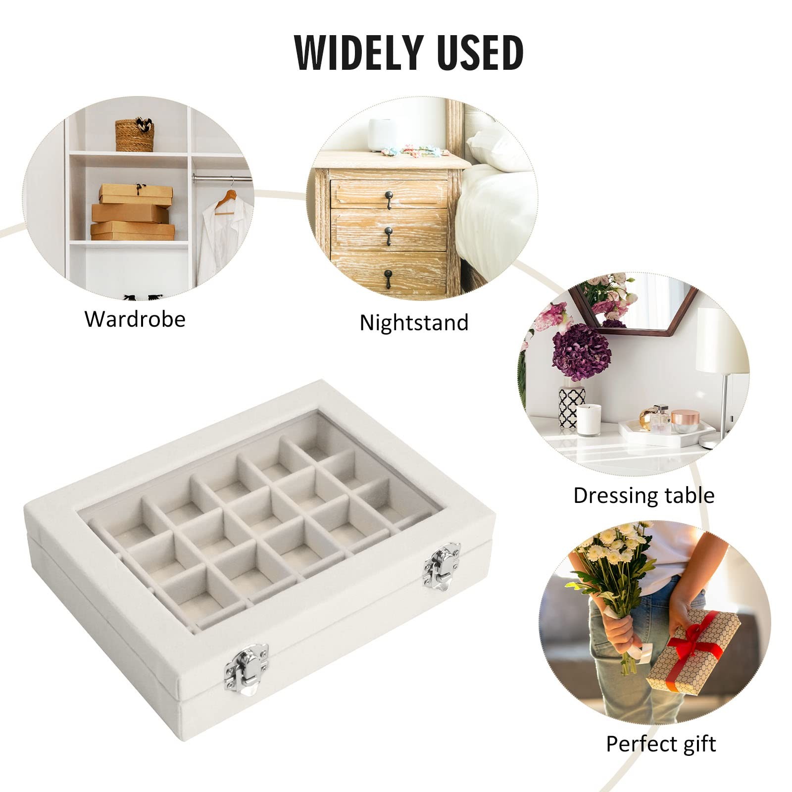 24 Grid Velvet Jewelry Ring Display Box Tray Holder Storage Case for Girls