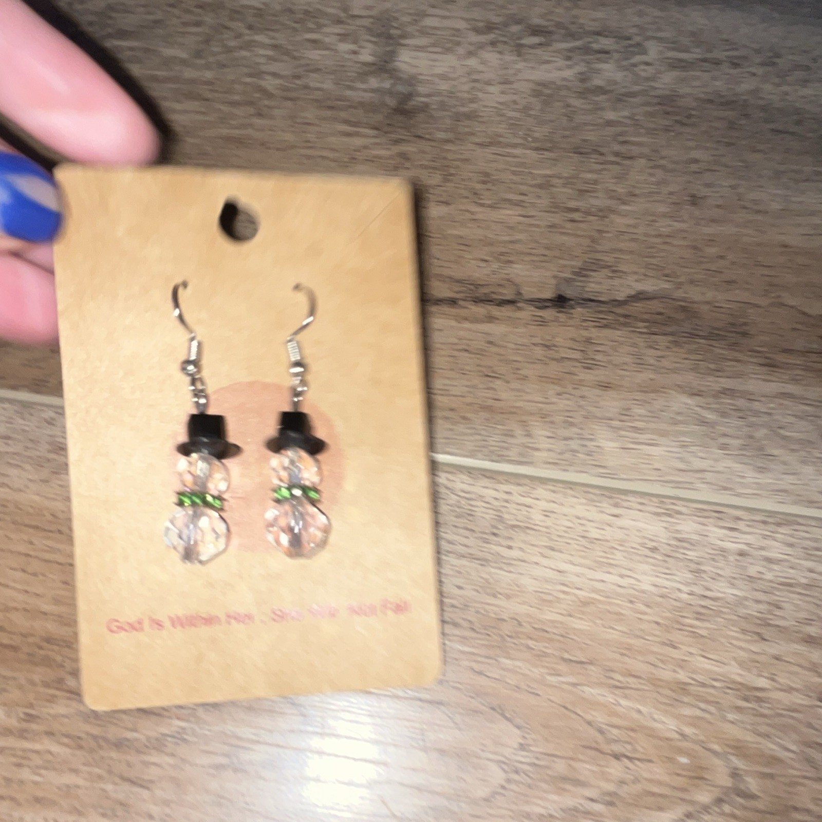 Handcrafted Crystal Beaded Dangle/Drop Hook Earrings Clear & Black Angel Theme