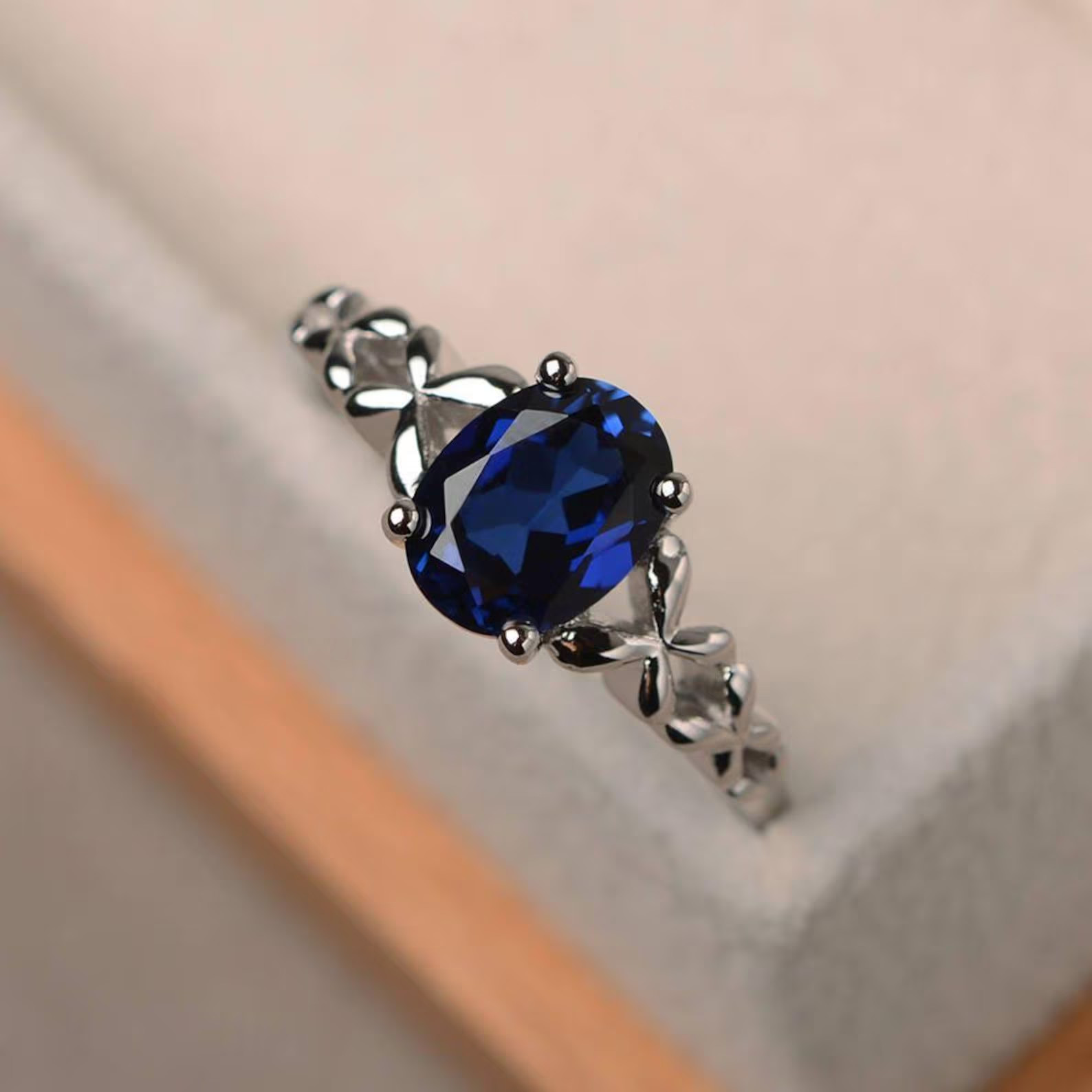 2Ct Oval Lab Created Sapphire Solitaire Engagement Ring 14K White Gold Plated