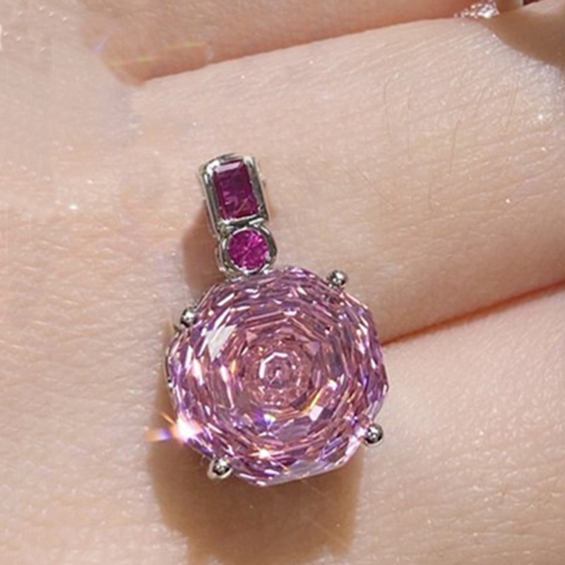 Sparkle Rose Cut Pink Topaz Gems Women Girl Jewelry Silver Necklace Stud Earring