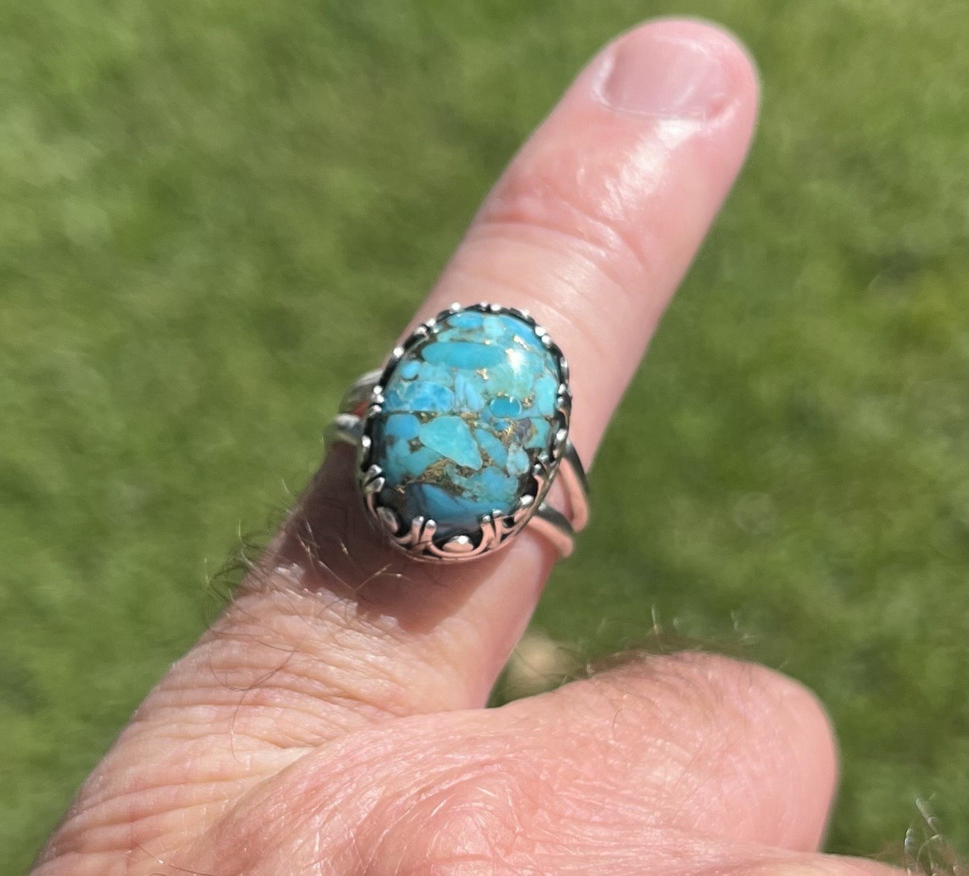 NEW Sterling Silver Copper Turquoise Ladies Ring Handmade One Of A Kind