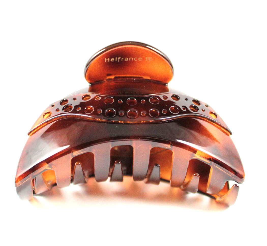 LARGE WAVE FRANCE MADE ACETATE HAIR CLAMP CLAW CLIP BARRETTE C727A AMBER