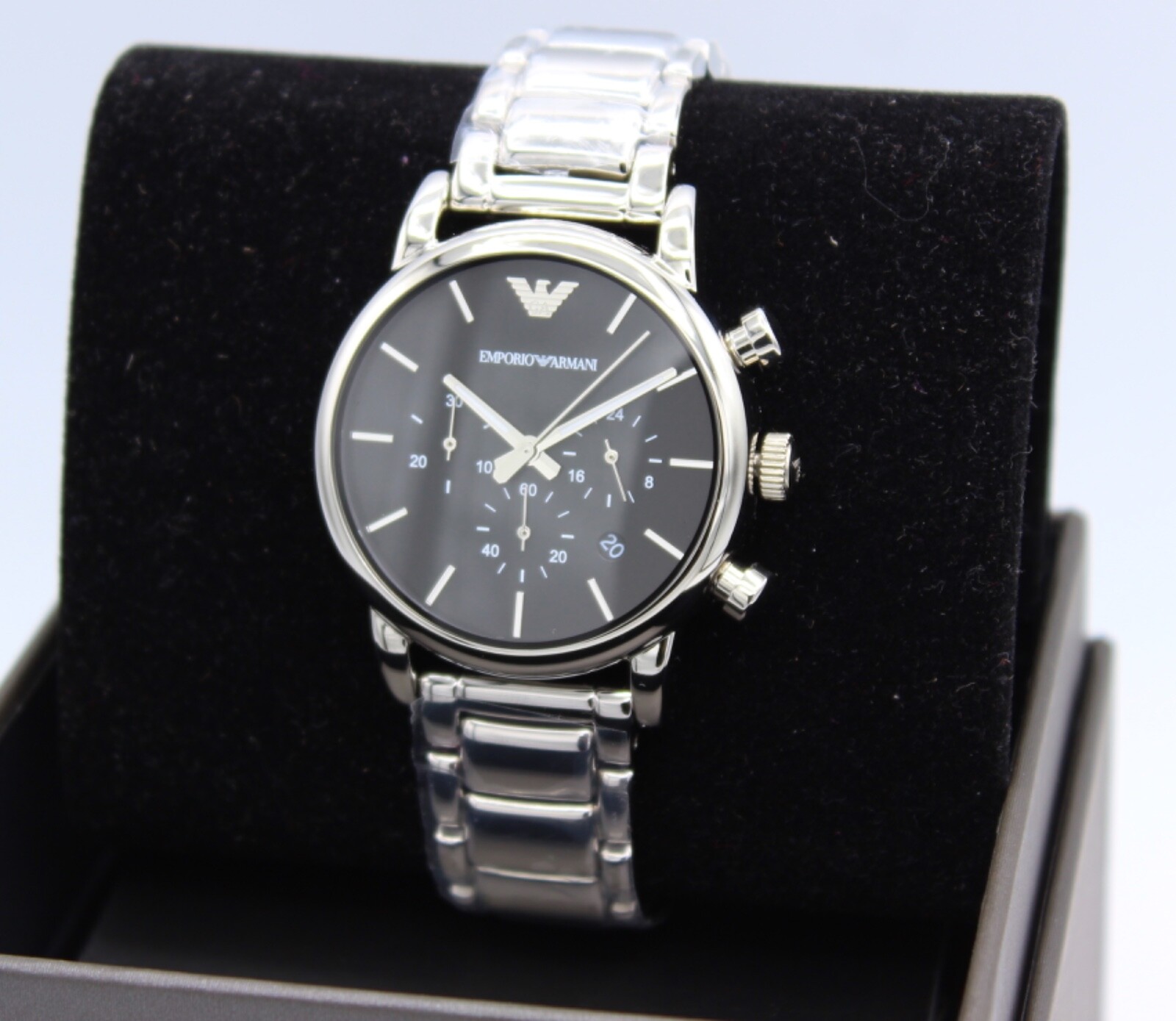 NEW AUTHENTIC EMPORIO ARMANI LUIGI BETA CLASSIC SILVER BLACK MEN’S AR1853 WATCH