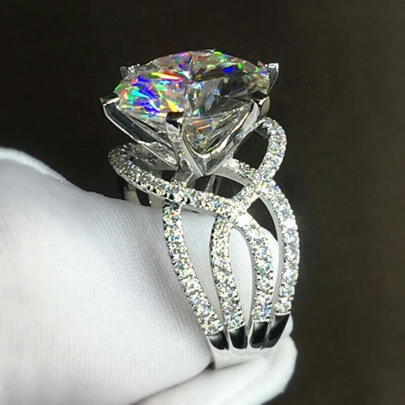 14K White Gold Plated 5.00 Ct Round Lab Created Diamond Engagement Ladies Ring
