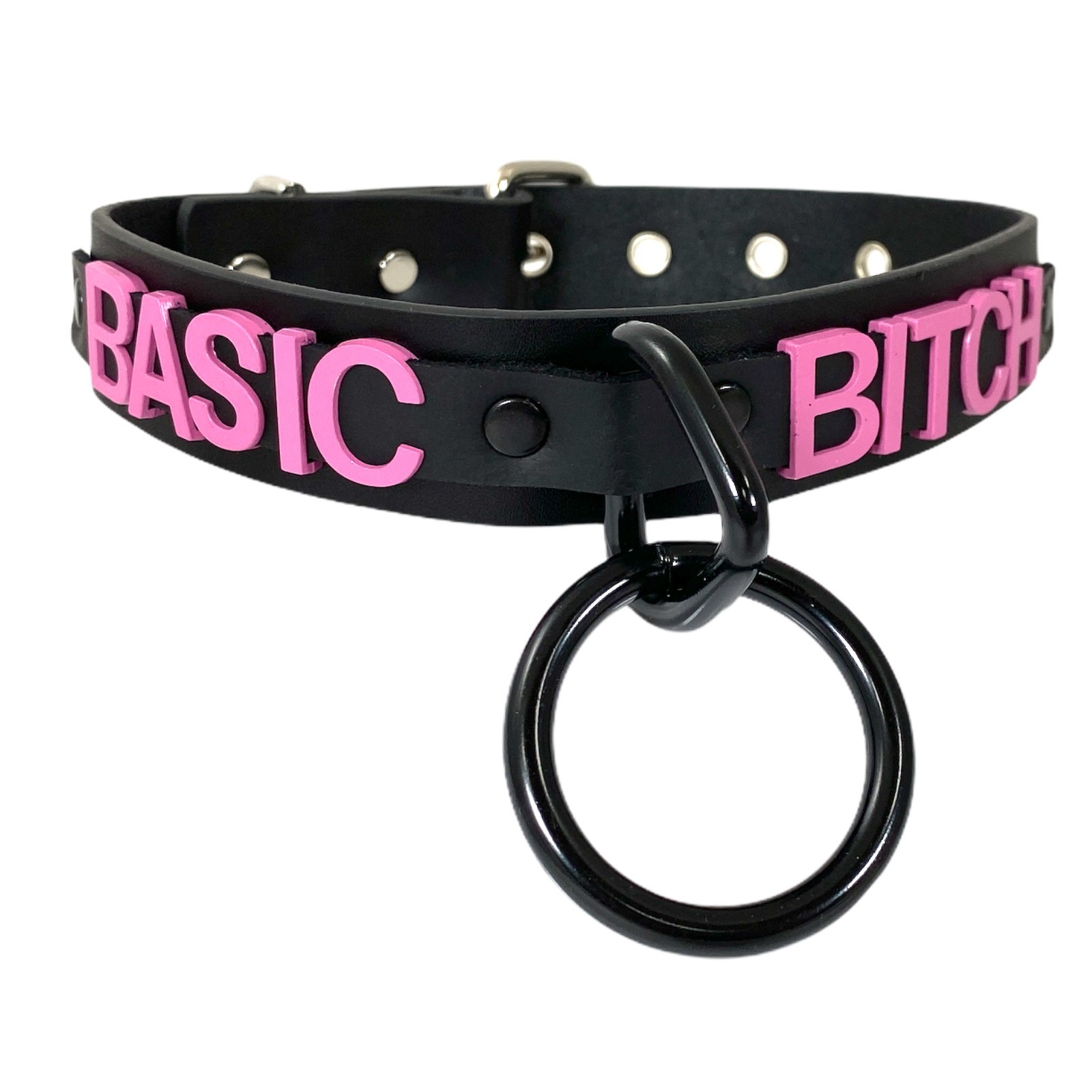 Name Bondage Collar Black O Ring Pink Letter Slave Leather BDSM Slut Choker