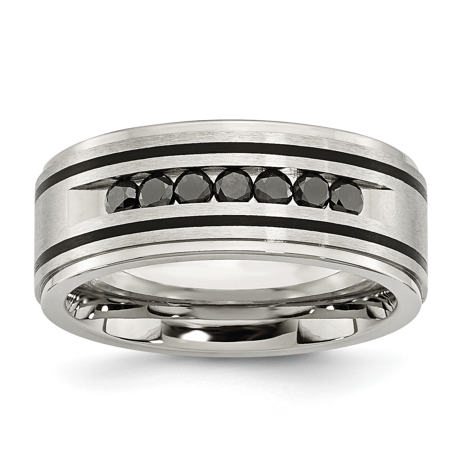 Chisel Stainless Steel Brushed and Polished Black IP-plated 1/2 Carat Black Diam
