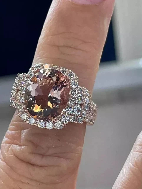 2.50Ct Oval Cut Lab-Created Morganite Halo Engagement Ring 14K Rose Gold Plated