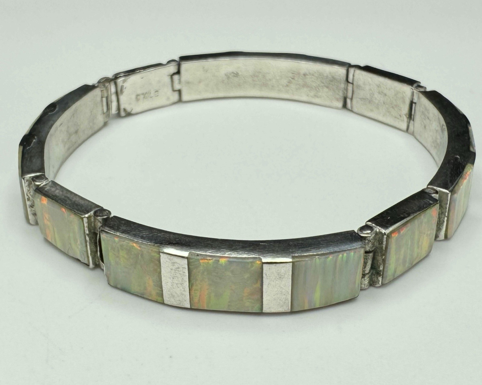 Mexico Opal And Sterling Bracelet Panel 14.8 Grams Size 7” See Details
