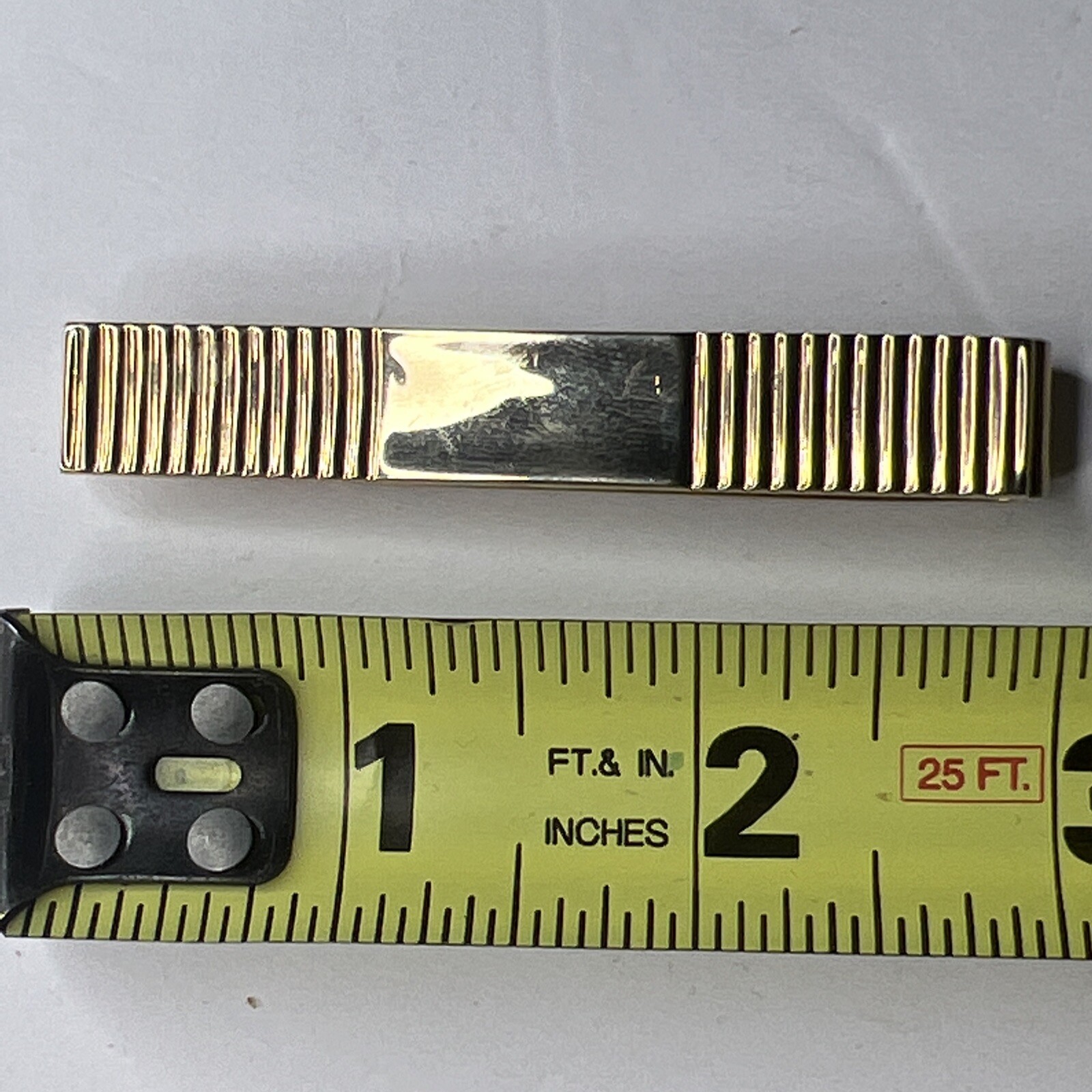 OLD TIE CLIP 3″ BAR CLASP ON GOLD TONE SWANK VINTAGE JEWELRY
