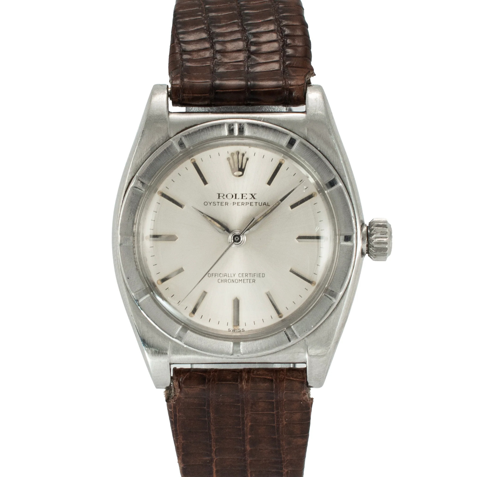 Vintage Rolex Oyster Perpetual 32MM 3372 Brown Bubble Back Steel Automatic Watch