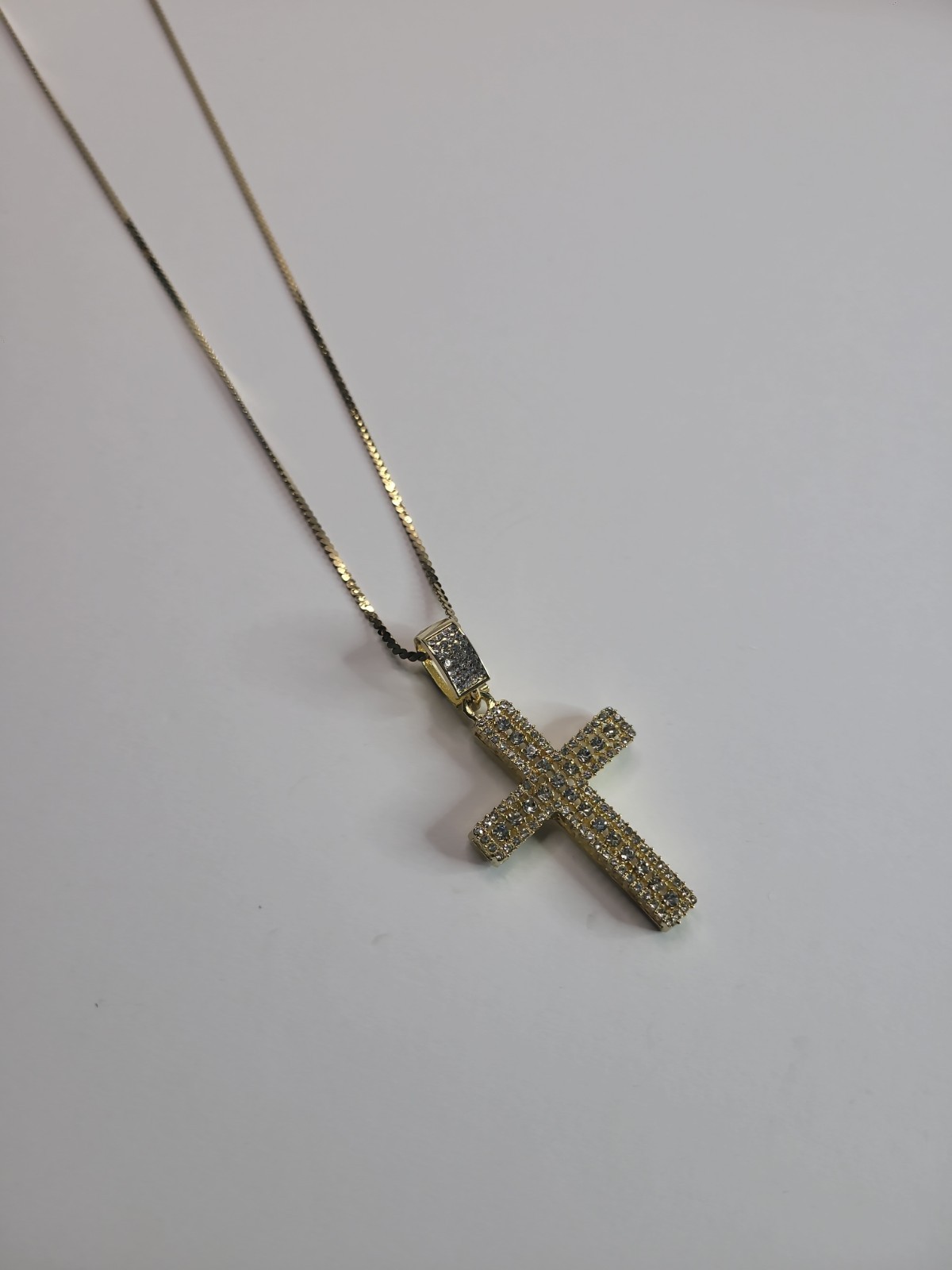 Gold Tone Iced Out Cross Pendant Necklace Clear Rhinestone Pave Hip Hop Style
