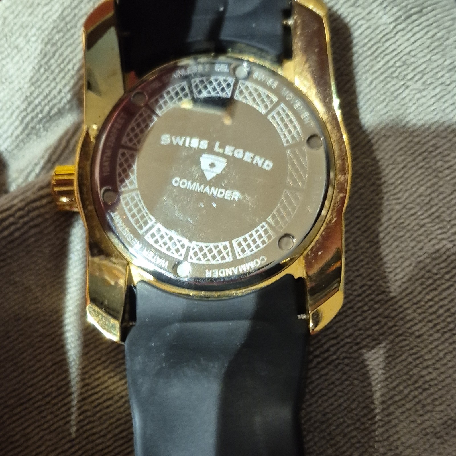 Swiss Legend Commander Men’s 45mm Quartz 100m Orange Dial Gold Case Date