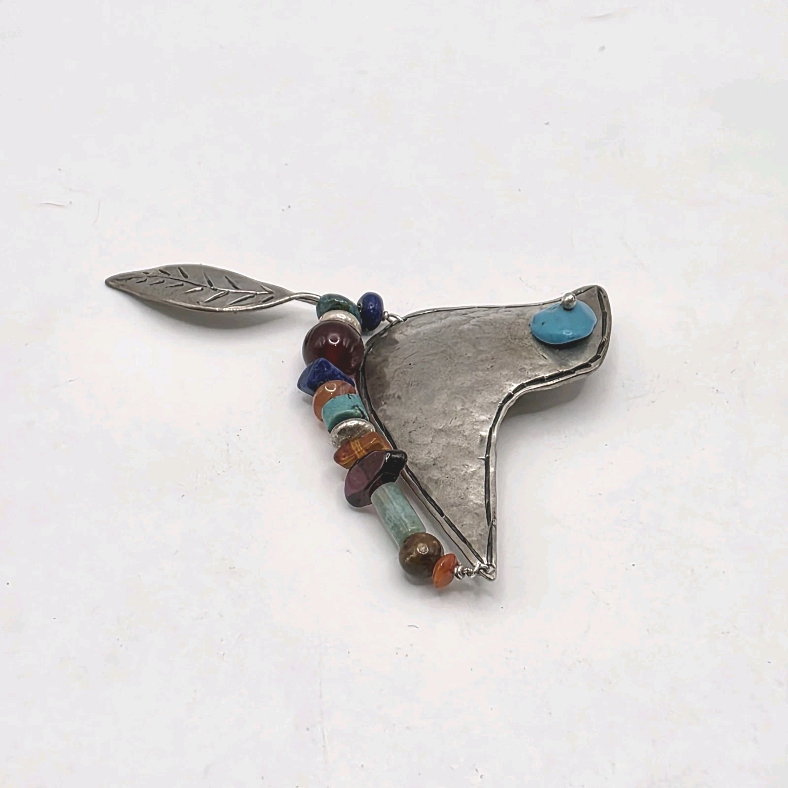 Vintage Signed Sterling Silver Bird Shaped Brooch Turquoise and other Gemstones