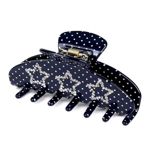 Hair Claw Clips for Women, 4″ Acetate Large Jaw Clip for Thick Blue Polka Dot