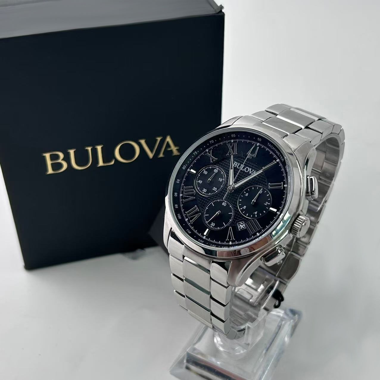 New Bulova Wilton 96B288 Men’s Stainless Steel Chronograph Quartz Watch 46mm
