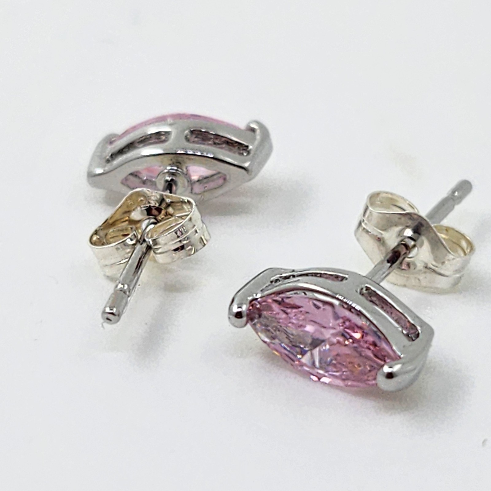 925 Sterling Silver 1CT Pink Tourmaline Marquise Earrings Gemstone