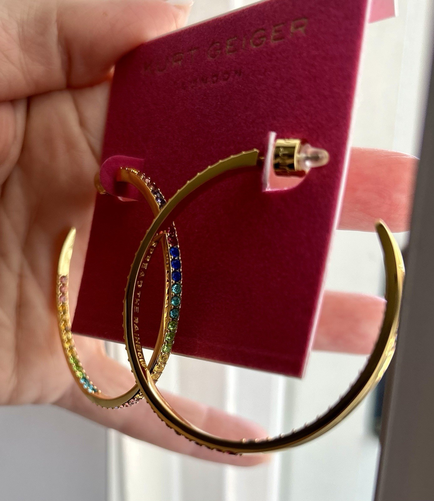 Kurt Geiger London Pavé Rainbow Hoop Earrings Gold Tone Multicolor Crystal