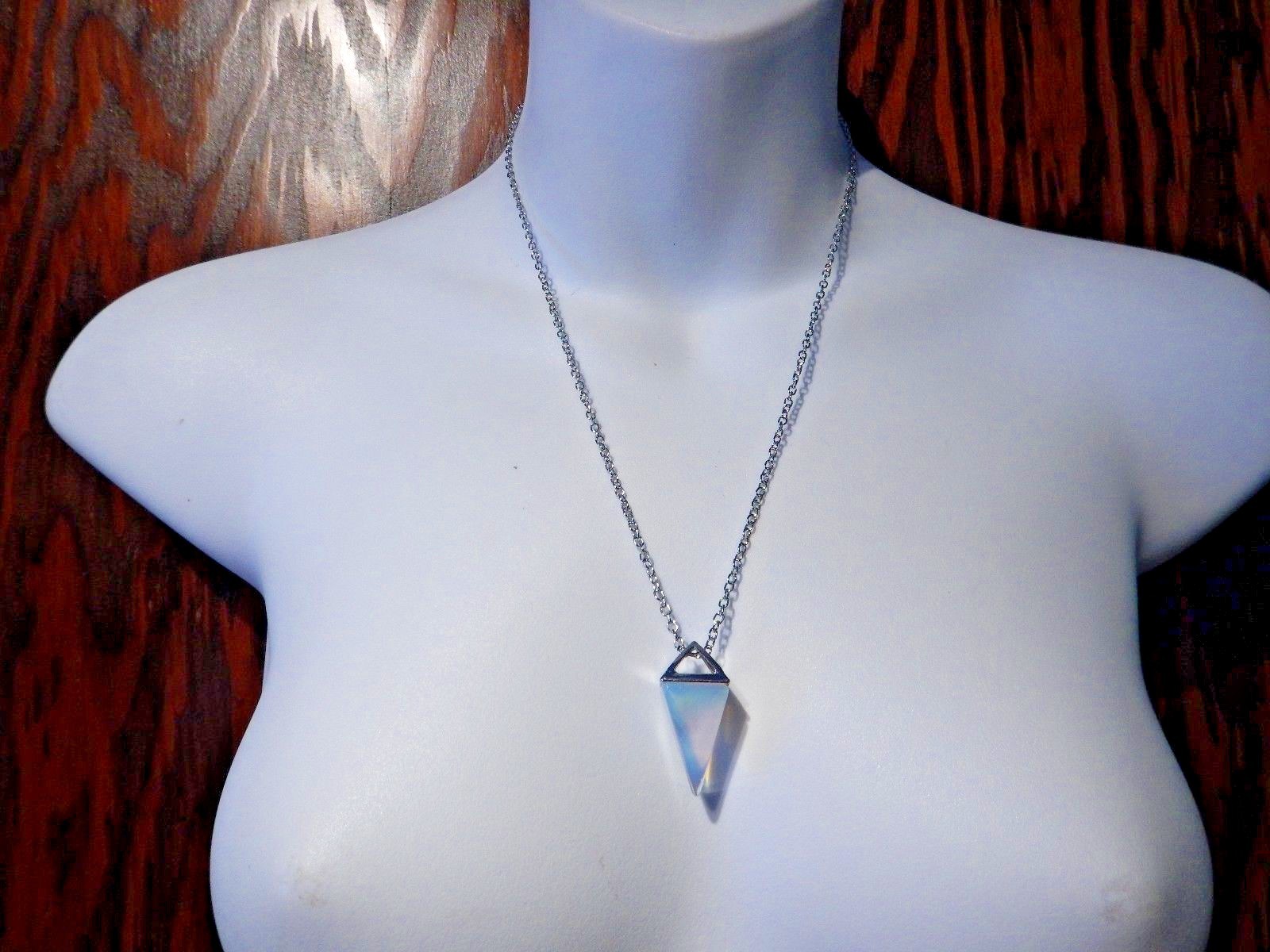 OPALITE PENDULUM NECKLACE stone crystal opalescent point charm moon pendant Q5