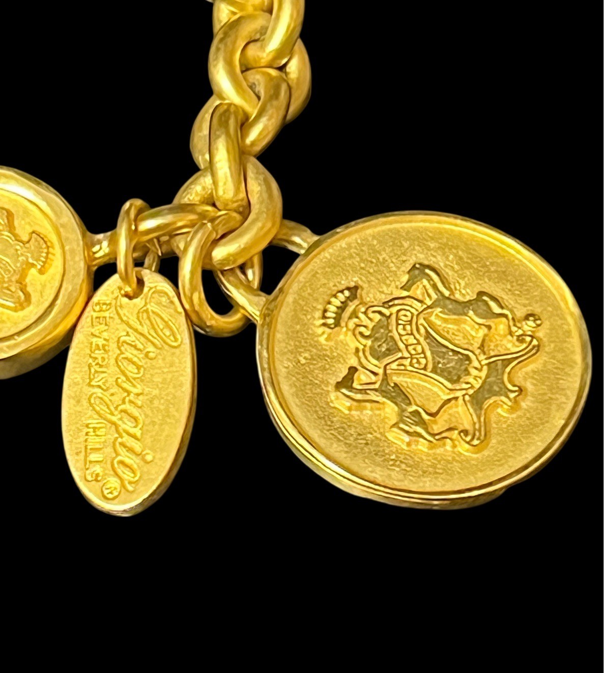 Vintage Giorgio Beverly Hills Etruscan Gold tone Toggle Bracelet Crest Medallion