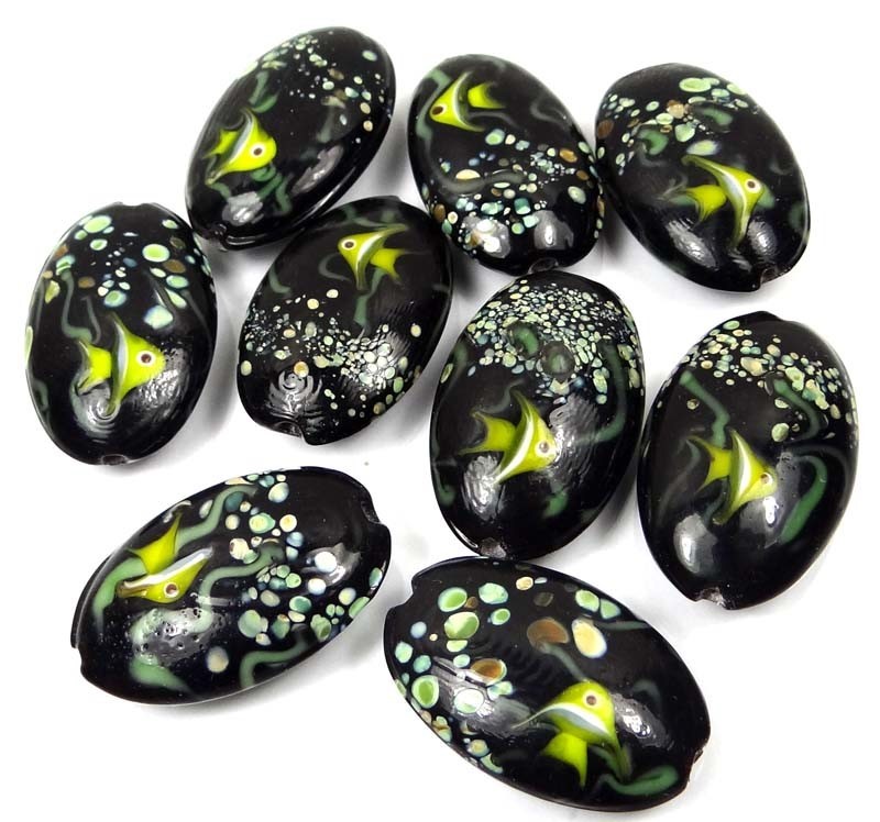 Lampwork Handmade Glass “Underwaterr” Pendant Bead (1)