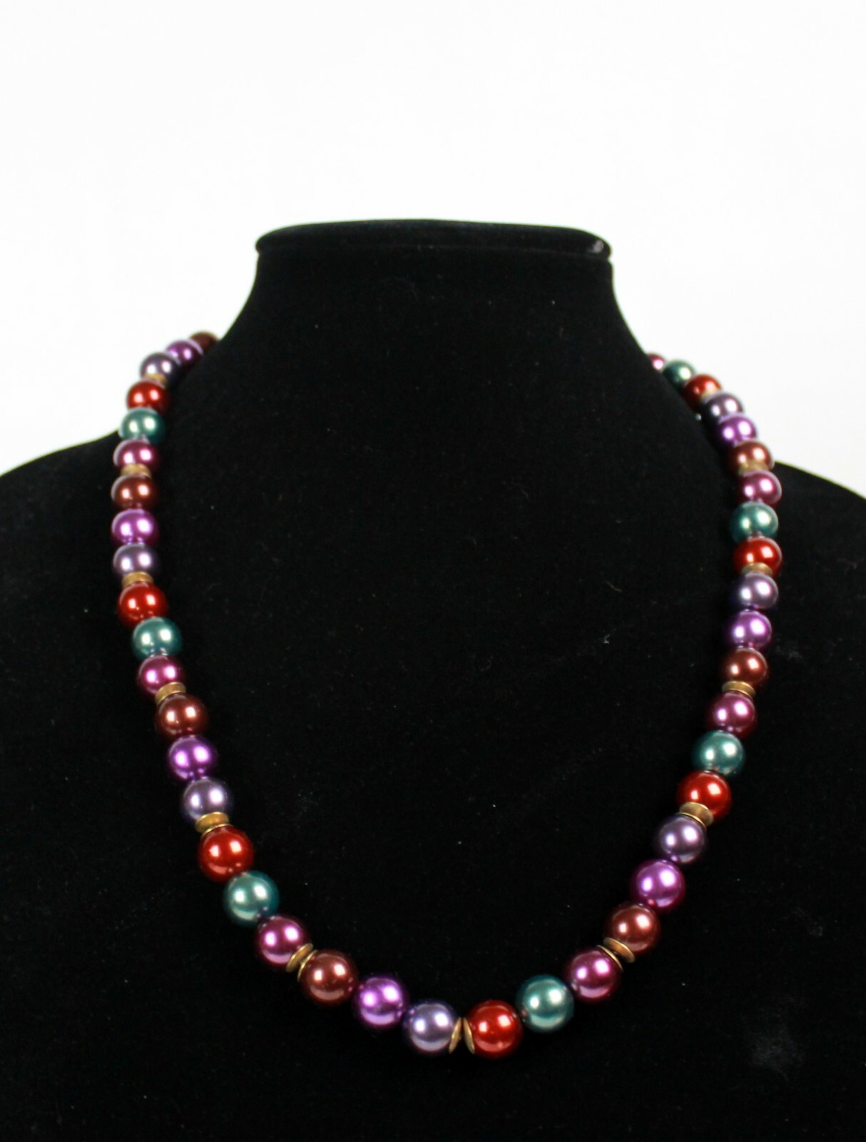 Vintage Multi Color Bead Strand String Necklace Purple Green Mauve